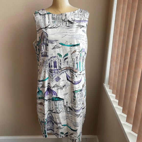 Chetta B Womens Sheath Dress Venice Italy Print sz 16 Multicolor - Picture 2 of 5